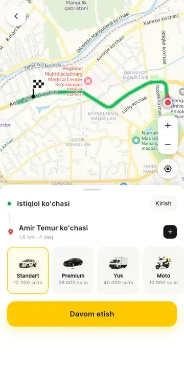 TaksiGo — Mobil ilova · Taksi xizmati, Namangan